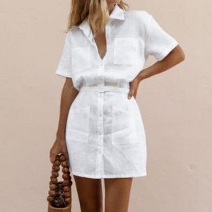 Posse linen dress , white linen mini dress , size small